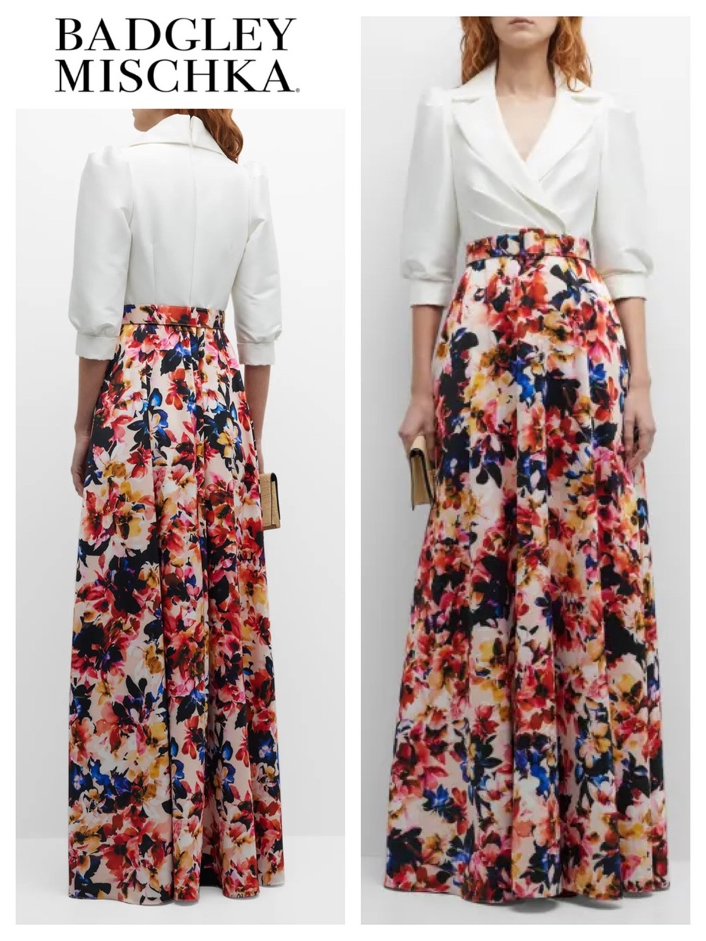 BADGLEY MISCHKA Shirt Dress with Floral Printed Skirt